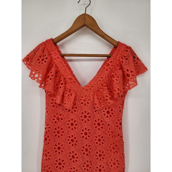 Trina Turk Neriah Coral Eyelet Lace Ruffle Mini Dress 2 - Picture 4 of 8
